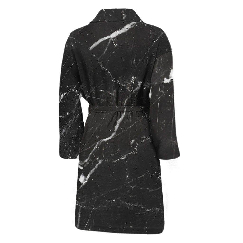 Black White Scratch Marble Print Men's Bathrobe
