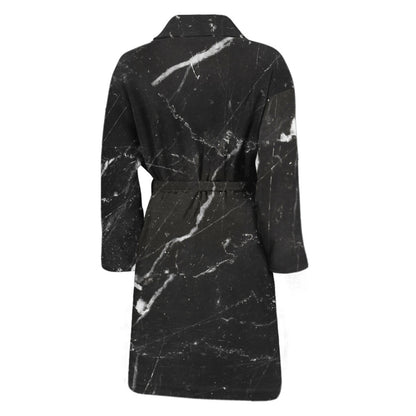 Black White Scratch Marble Print Men's Bathrobe