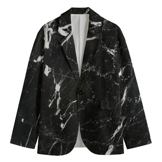 Black White Scratch Marble Print Men's Blazer