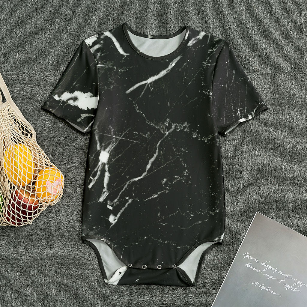 Black White Scratch Marble Print Men's Bodysuit