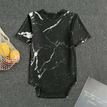 Black White Scratch Marble Print Men's Bodysuit