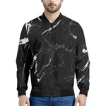 Black White Scratch Marble Print Men's Bomber Jacket