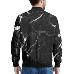 Black White Scratch Marble Print Men's Bomber Jacket