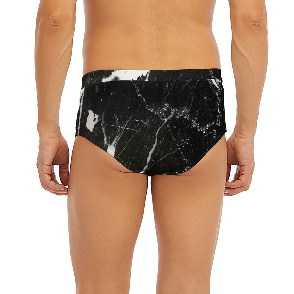 Black White Scratch Marble Print Men's Briefs