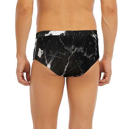 Black White Scratch Marble Print Men's Briefs