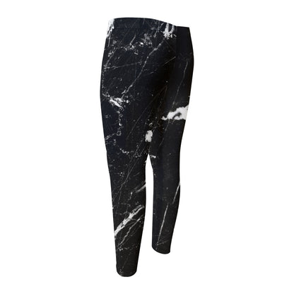 Black White Scratch Marble Print Men's Compression Pants