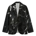 Black White Scratch Marble Print Men's Cotton Blazer