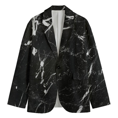 Black White Scratch Marble Print Men's Cotton Blazer