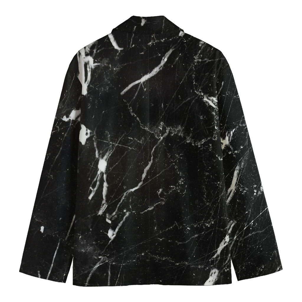 Black White Scratch Marble Print Men's Cotton Blazer