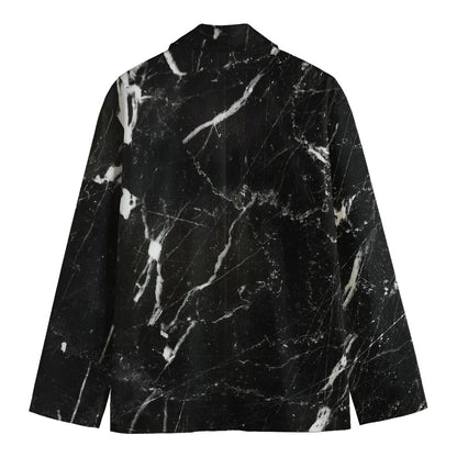 Black White Scratch Marble Print Men's Cotton Blazer