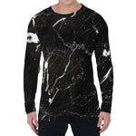 Black White Scratch Marble Print Men's Long Sleeve T-Shirt