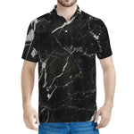 Black White Scratch Marble Print Men's Polo Shirt
