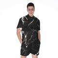 Black White Scratch Marble Print Men's Romper