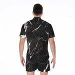 Black White Scratch Marble Print Men's Rompers