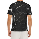 Black White Scratch Marble Print Men's Short Sleeve Rash Guard