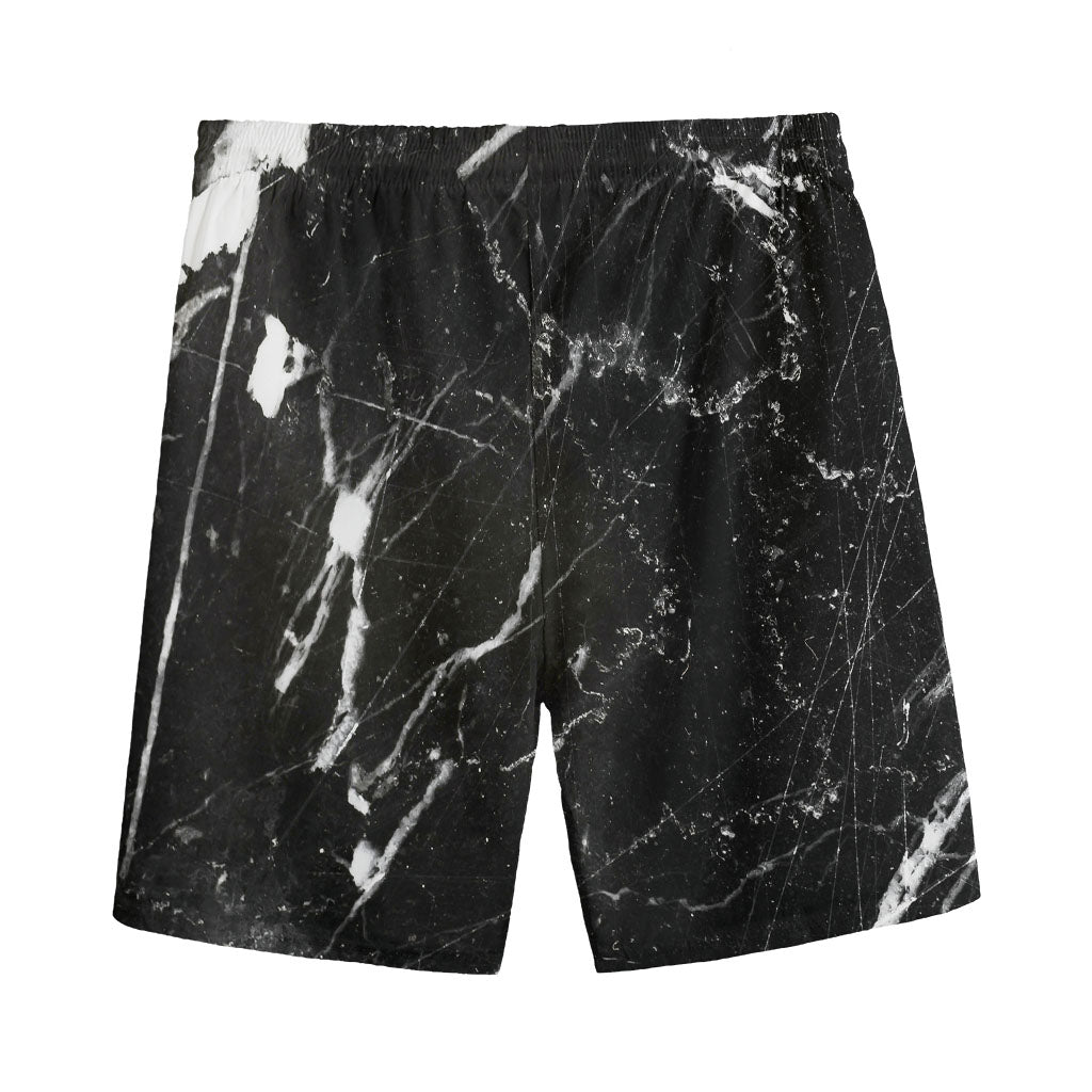 Black White Scratch Marble Print Men's Sports Shorts