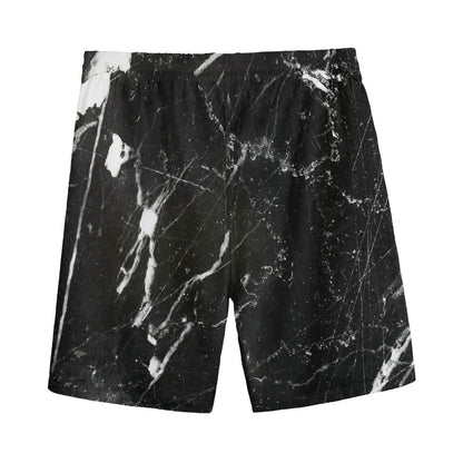 Black White Scratch Marble Print Men's Sports Shorts