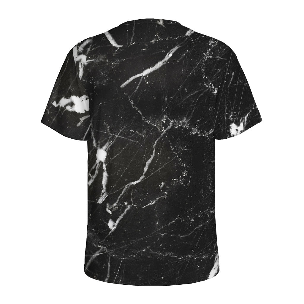 Black White Scratch Marble Print Men's Sports T-Shirt