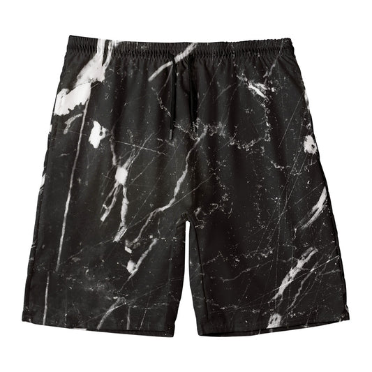 Black White Scratch Marble Print Men's Swim Trunks