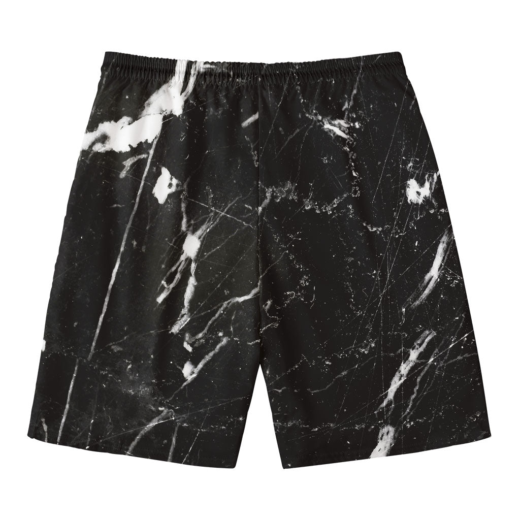 Black White Scratch Marble Print Men's Swim Trunks