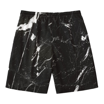 Black White Scratch Marble Print Men's Swim Trunks