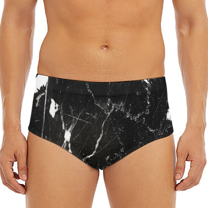 Black White Scratch Marble Print Men's Triangle Swim Briefs