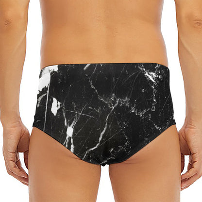 Black White Scratch Marble Print Men's Triangle Swim Briefs