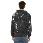 Black White Scratch Marble Print Men's Velvet Pullover Hoodie