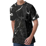 Black White Scratch Marble Print Men's Velvet T-Shirt