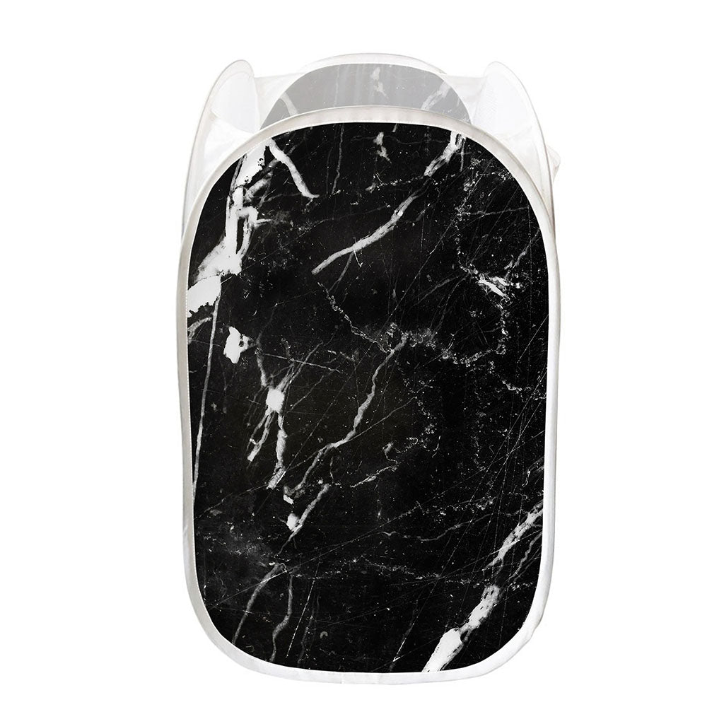 Black White Scratch Marble Print Mesh Laundry Hamper