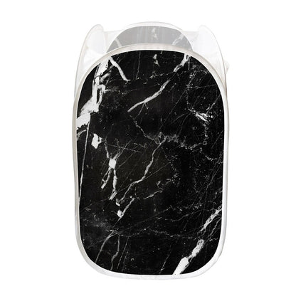 Black White Scratch Marble Print Mesh Laundry Hamper