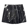 Black White Scratch Marble Print Mesh Shorts