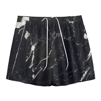 Black White Scratch Marble Print Mesh Shorts