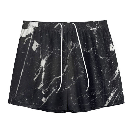 Black White Scratch Marble Print Mesh Shorts
