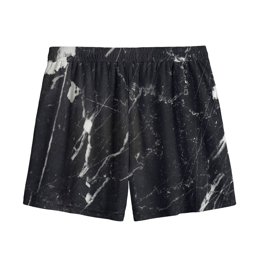 Black White Scratch Marble Print Mesh Shorts