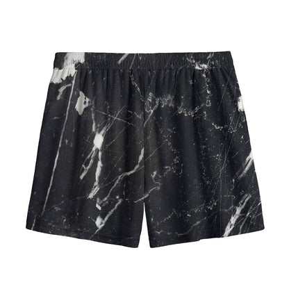 Black White Scratch Marble Print Mesh Shorts
