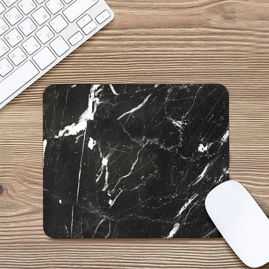 Black White Scratch Marble Print Mouse Pad