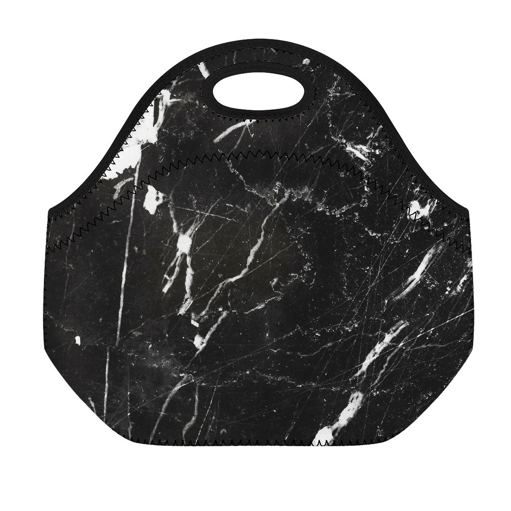 Black White Scratch Marble Print Neoprene Lunch Bag