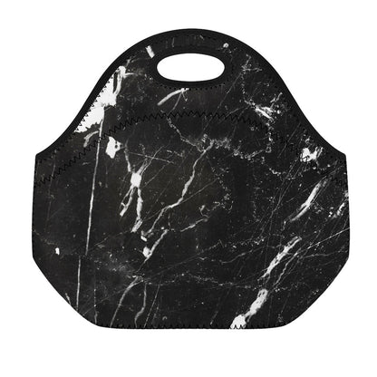 Black White Scratch Marble Print Neoprene Lunch Bag
