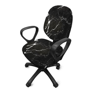 Black White Scratch Marble Print Office Chair Cover