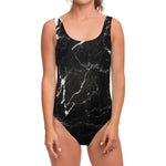 Black White Scratch Marble Print One Piece Swimsuit