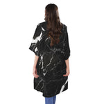 Black White Scratch Marble Print Open Front Beach Cover Up