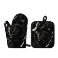 Black White Scratch Marble Print Oven Mitt And Pot Holder Set