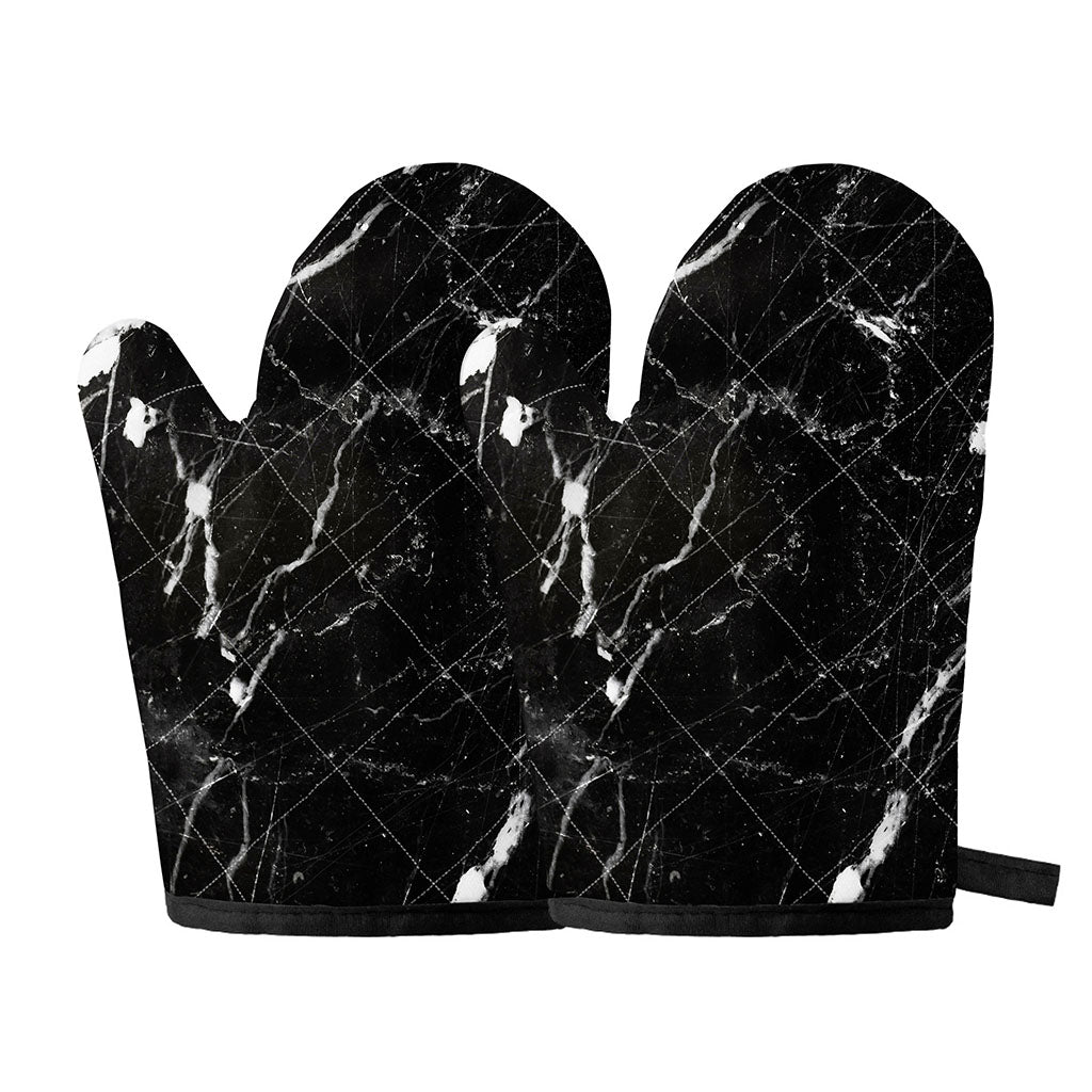 Black White Scratch Marble Print Oven Mitts