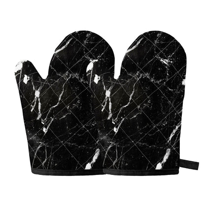 Black White Scratch Marble Print Oven Mitts