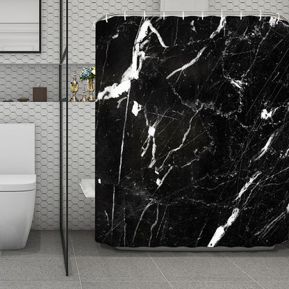 Black White Scratch Marble Print Polyester Shower Curtain
