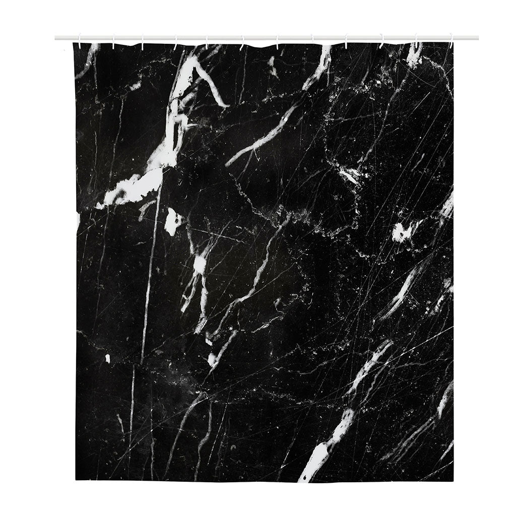 Black White Scratch Marble Print Polyester Shower Curtain