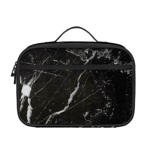 Black White Scratch Marble Print Portable Lunch Bag