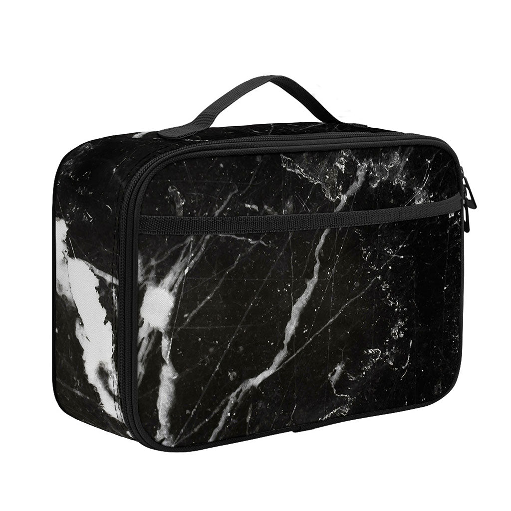 Black White Scratch Marble Print Portable Lunch Bag