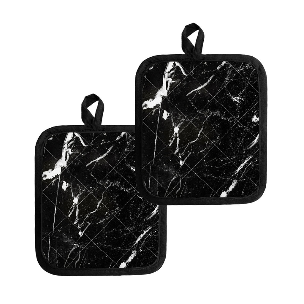 Black White Scratch Marble Print Pot Holders